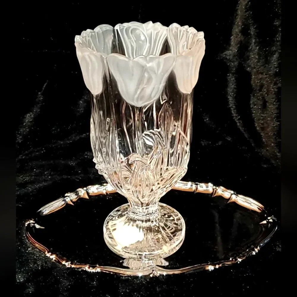Vintage Block, Frosted Crystal Hurricane Tulip Vase